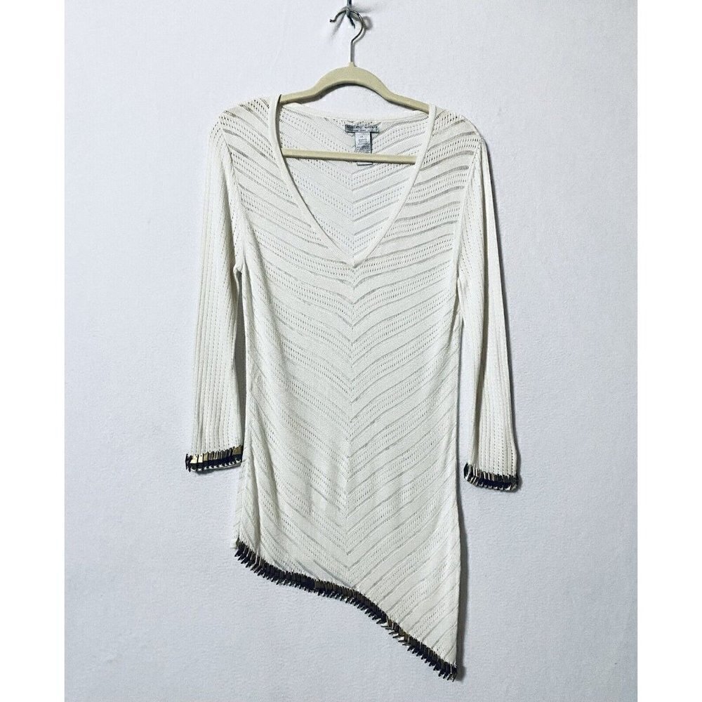 Alberto Makali Womens Large Sweater Asymmetrical Hem Metal Accents V Neck Boho